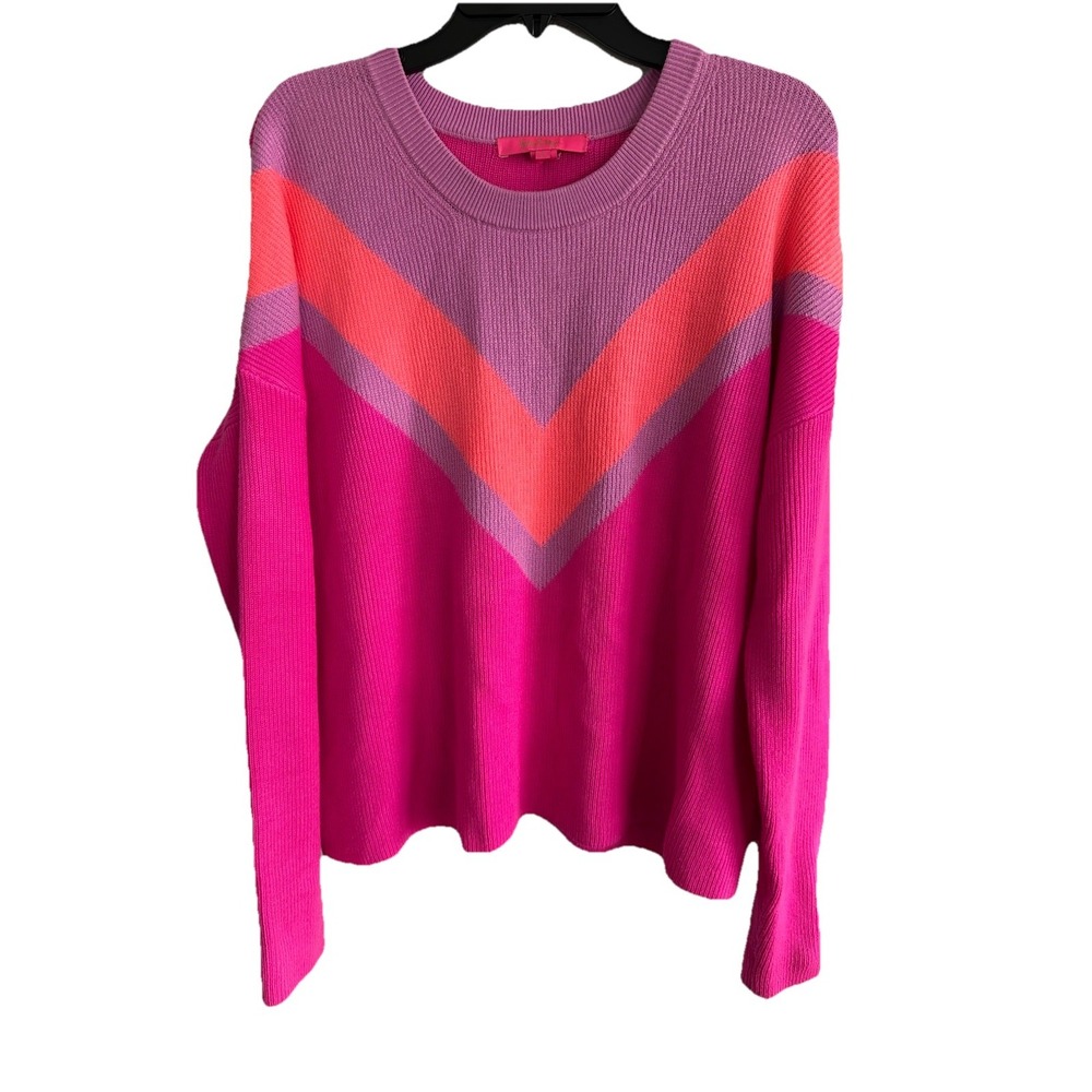 Lilly Pulitzer Rivka Sweater Mandevilla Pink Chevron Stripe Size Large